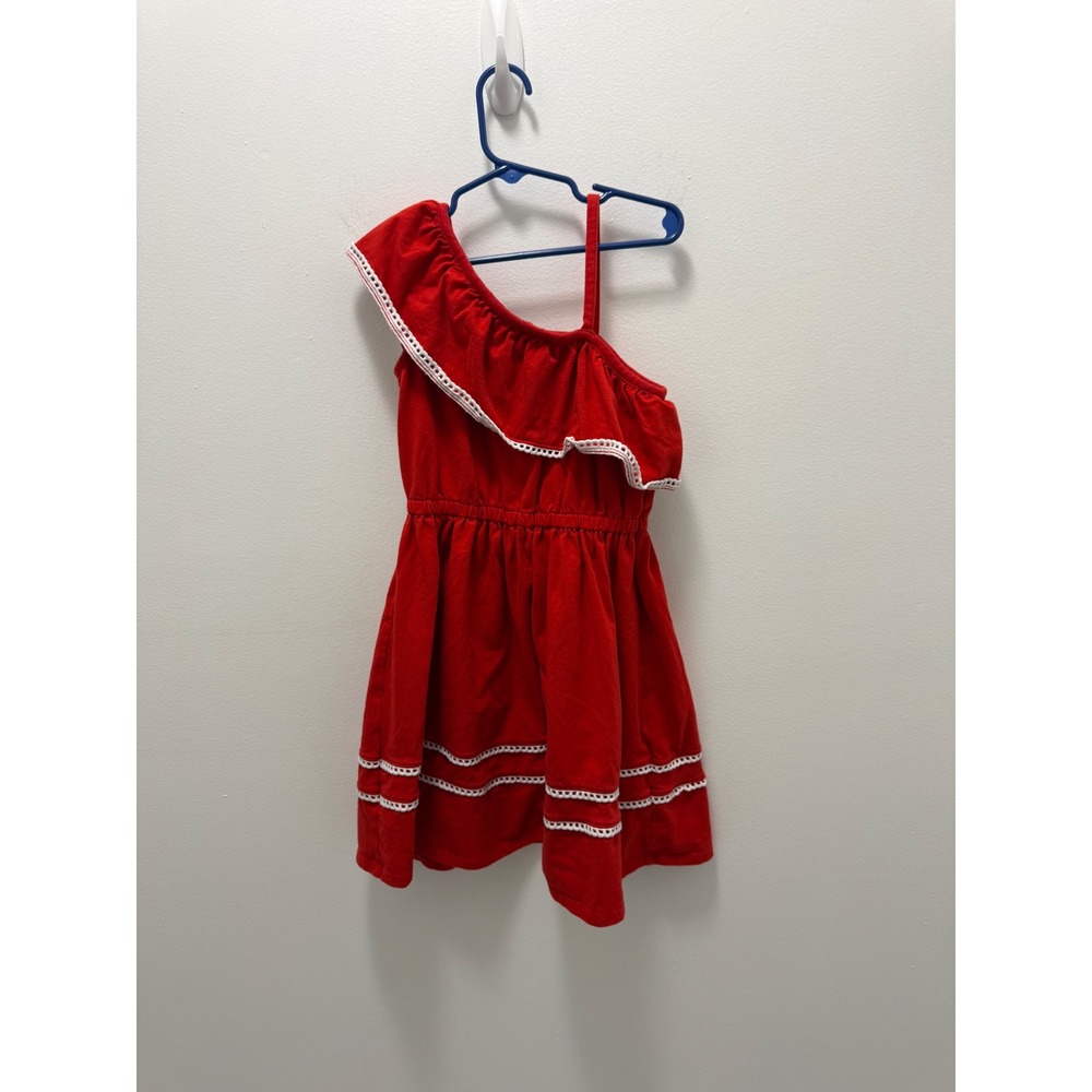 Janie and Jack Girls Cherry Ruffle Red One Shoulder Dress Crochet Trim Size 6